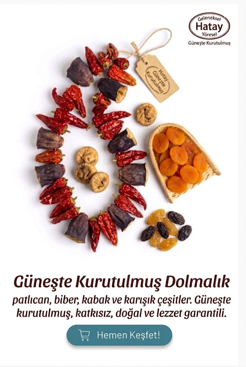 Geleneksel yöntemlerle güneşte kurutulmuş Hatay sebzeleri.